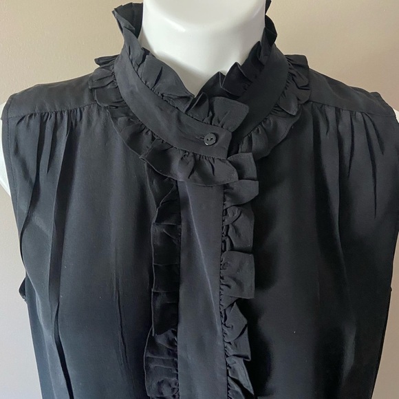 Kenneth Cole Reaction Women’s Black 100%Silk Ruffle Sleeveless Blouse Size 14 - Picture 4 of 6